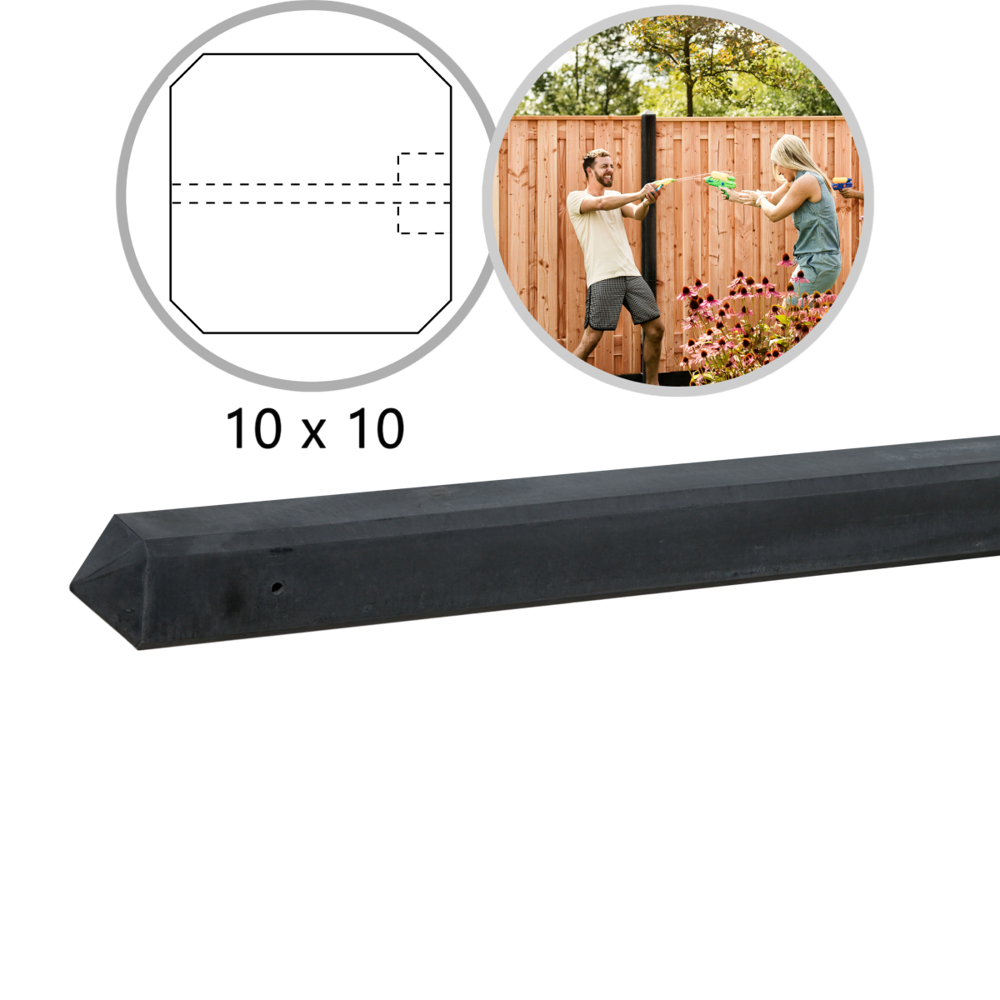 Betonpaal gecoat 10 x 10 x 280 cm diamantkop Antraciet Eindpaal