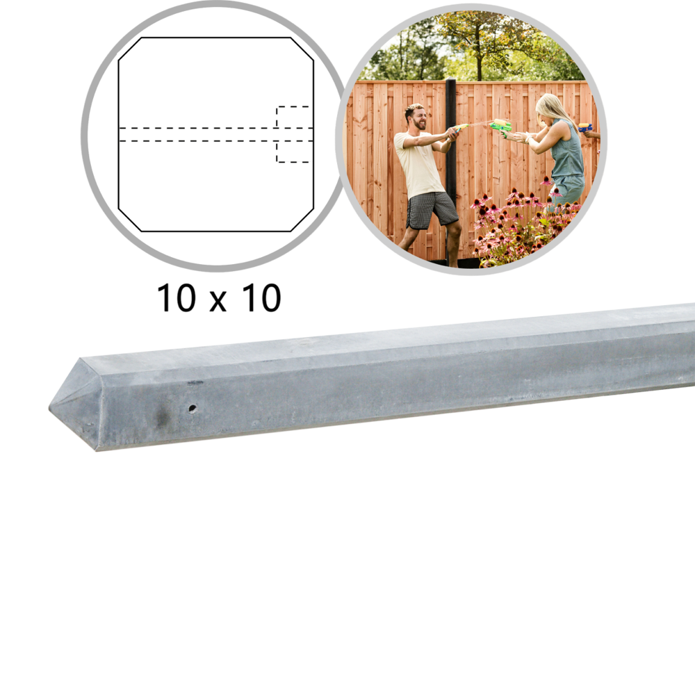 Betonpaal glad 10 x 10 x 280cm diamantkop Grijs Eindpaal