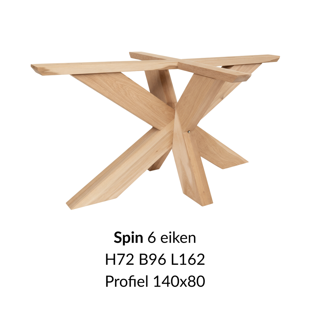 Eiken onderstel Spin 6  - 72cm hoog - 92x162cm. Profiel 120x120mm