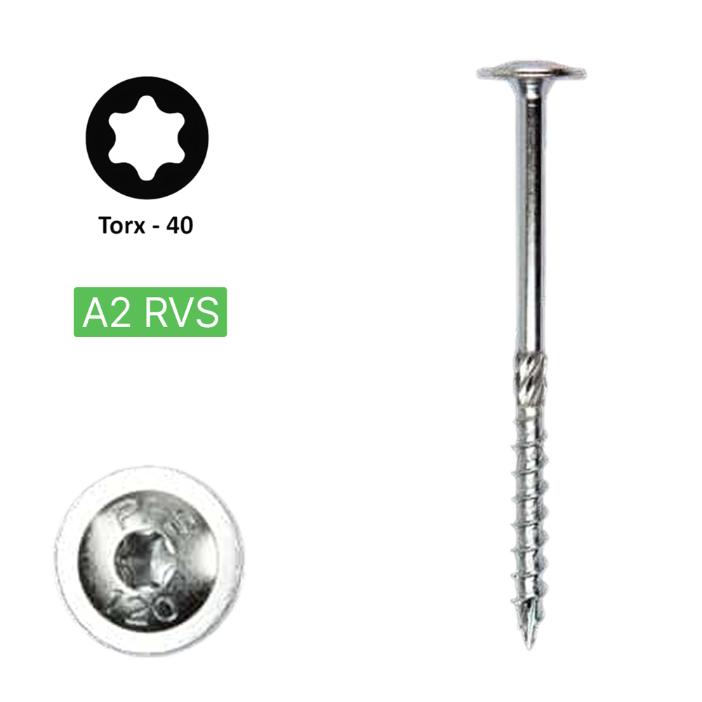 Flenskop schroef 8,0 x 100 Torx (T30) | PFS+ RVS A2 | 50 stuks