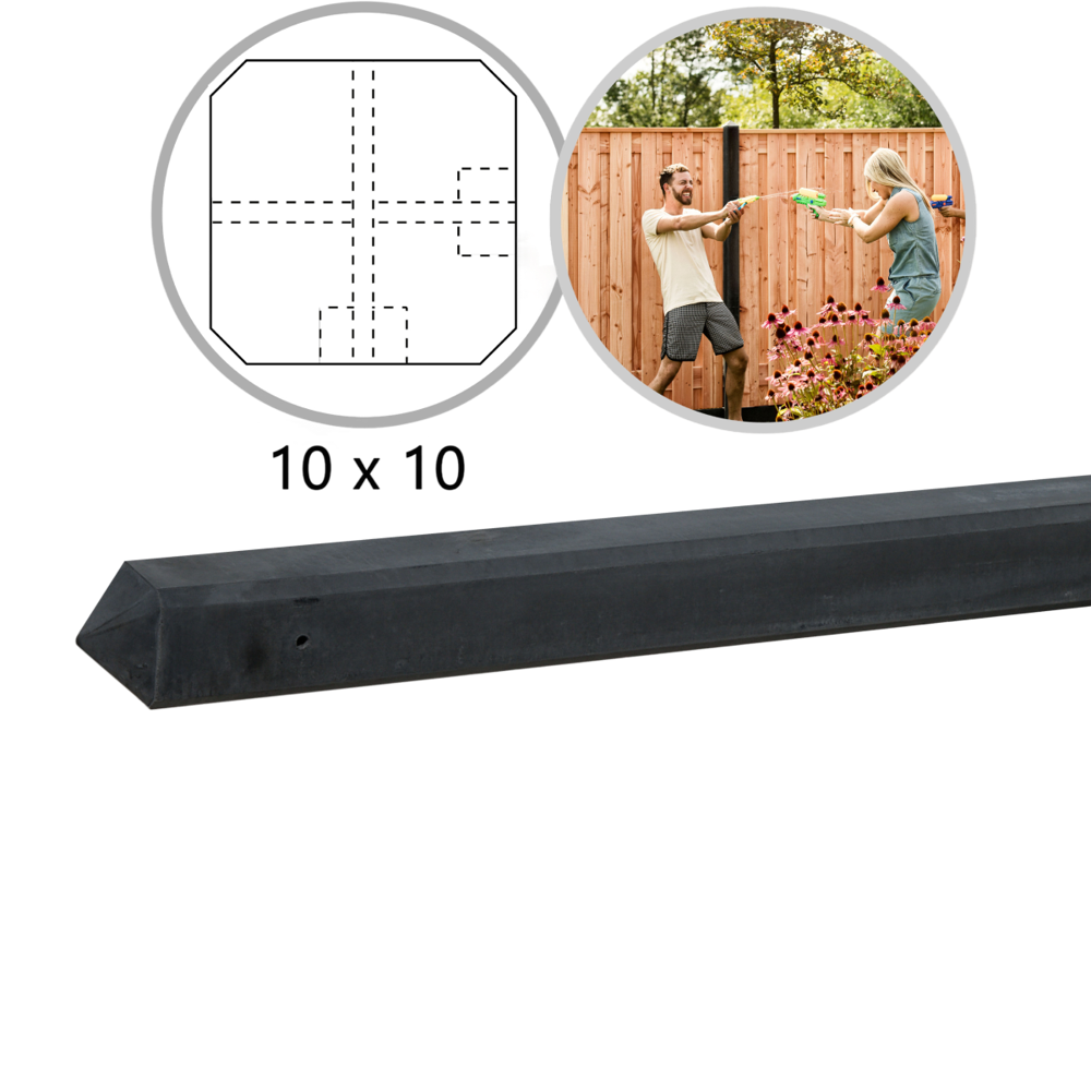 Betonpaal glad 10 x 10 x 280 cm diamantkop Antraciet Hoekpaal