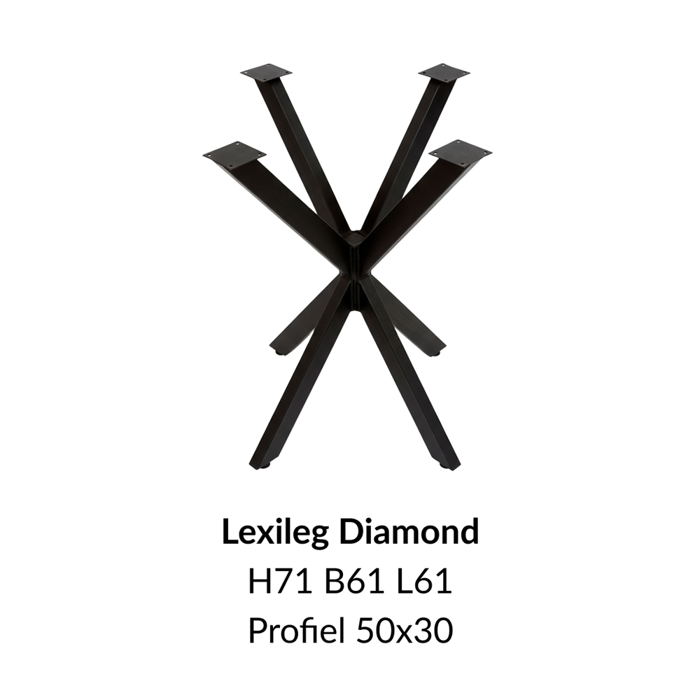 Metalen onderstel lexileg zwart RAL9005 - 61x61cm. Profiel 50x30mm