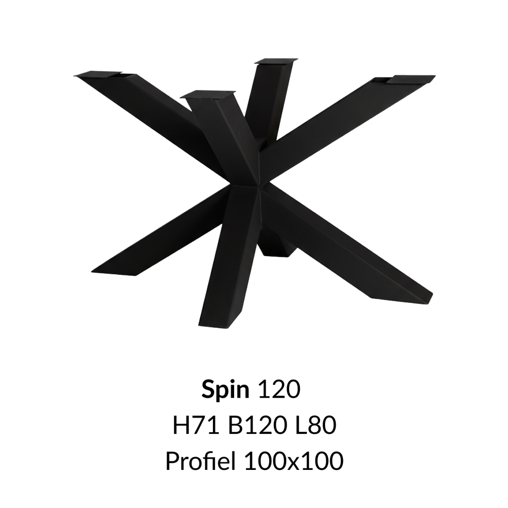 Metalen onderstel Spin 120 zwart RAL9005 - 120x80cm. Profiel 100x100mm