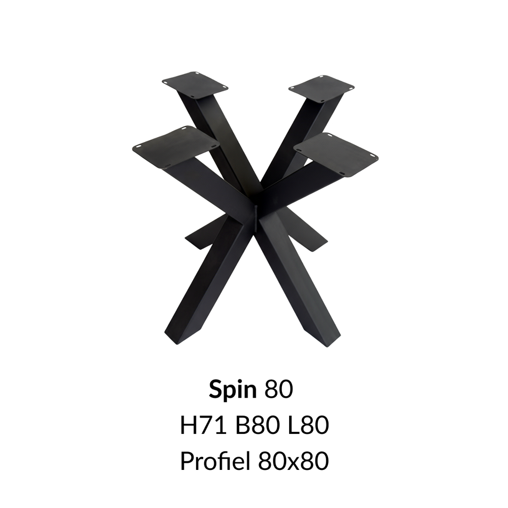 Metalen onderstel Spin 80 elegant zwart RAL9005 - 80x80cm. Profiel 80x80mm