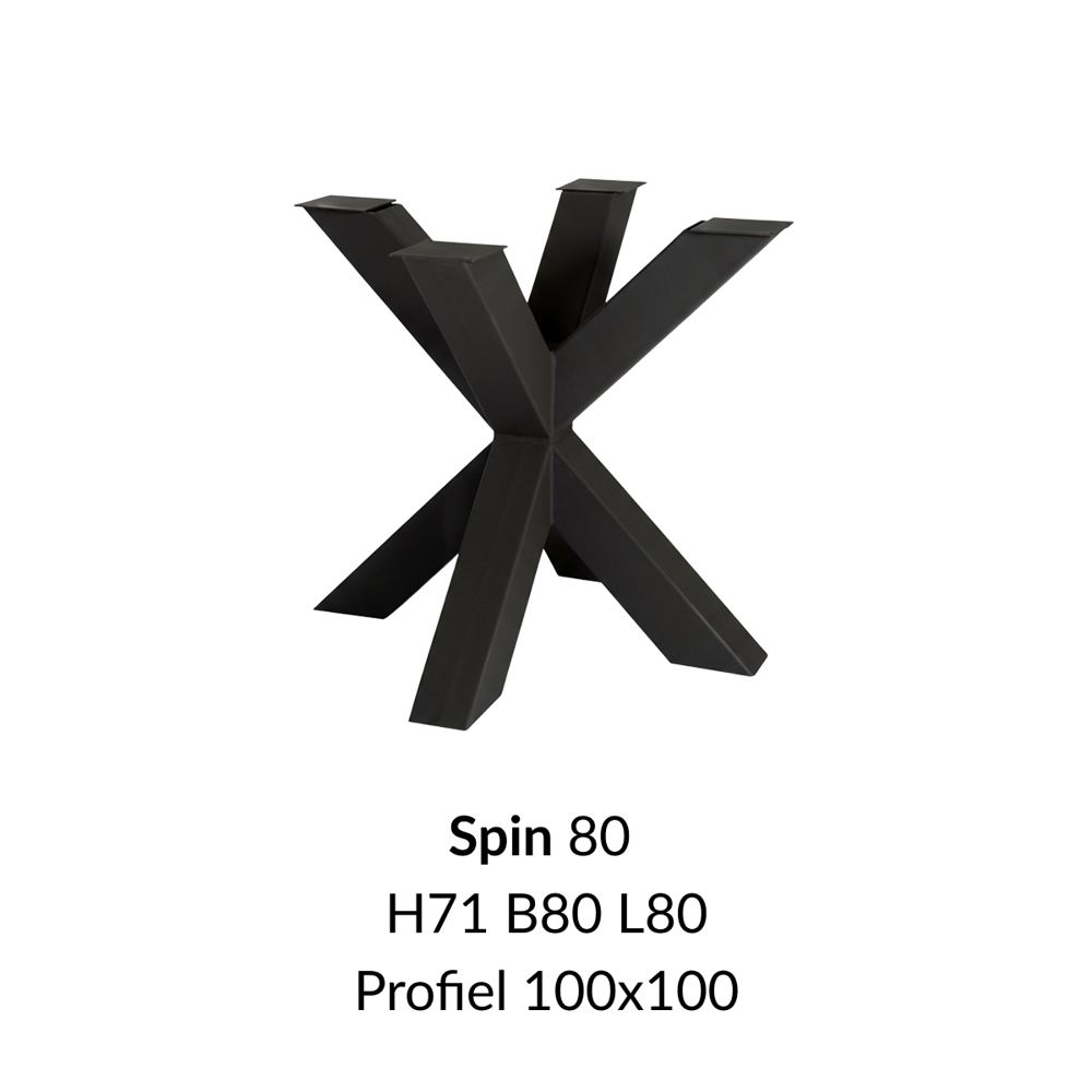 Metalen onderstel Spin 80 zwart RAL9005 - 80x80cm. Profiel 100x100mm