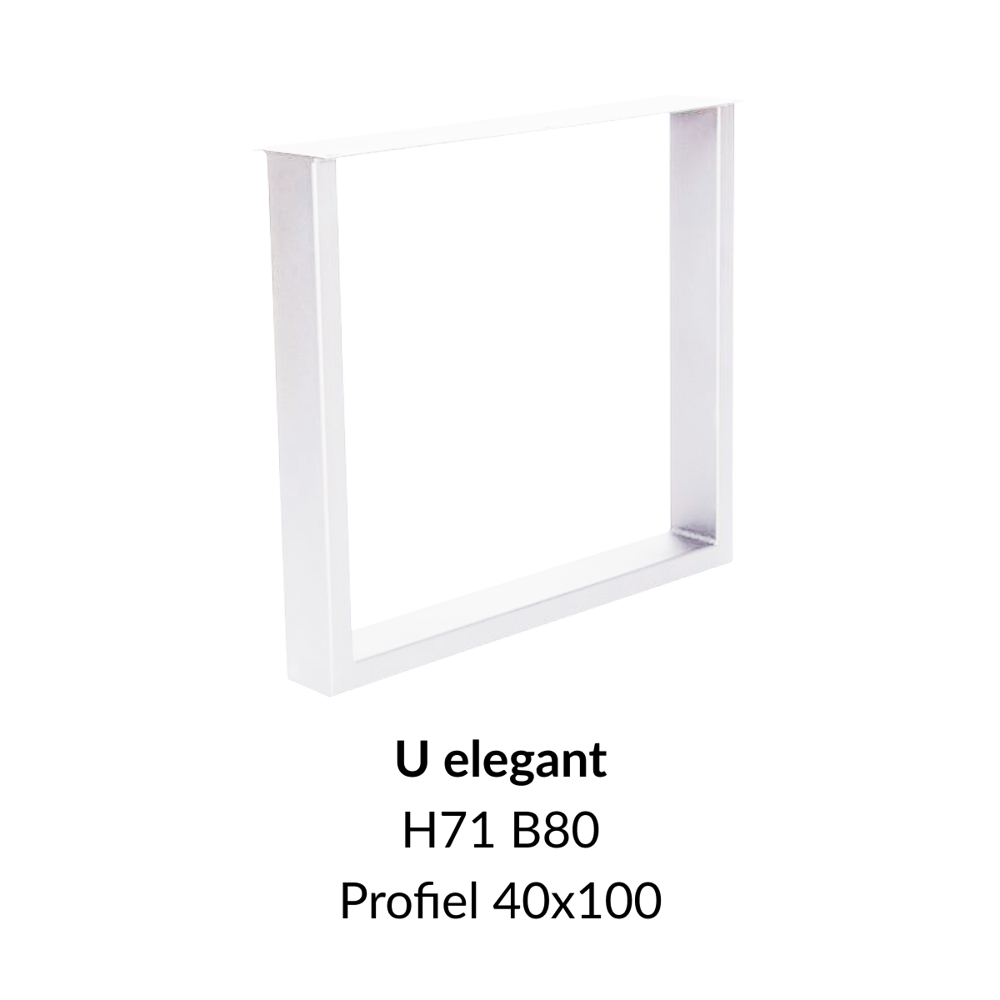 Metalen onderstel U elegant wit RAL9010 - 71cm hoog - 80cm breed. Profiel 40x100mm