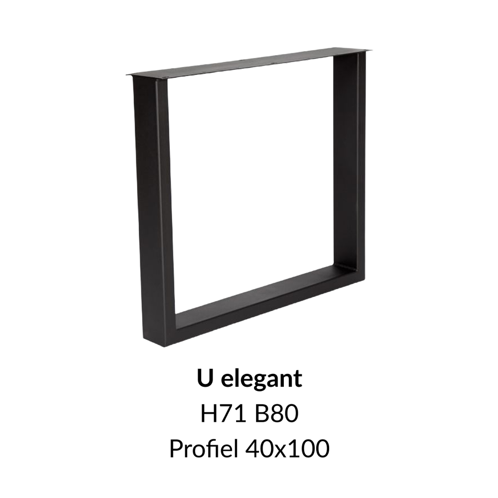 Metalen onderstel U elegant zwart RAL9005 - 71cm hoog - 80cm breed. Profiel 40x100mm