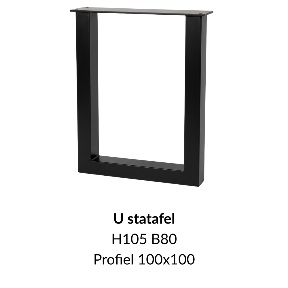 Metalen onderstel U statafel zwart RAL9005 - 105cm hoog - 80cm breed. Profiel 100x100mm