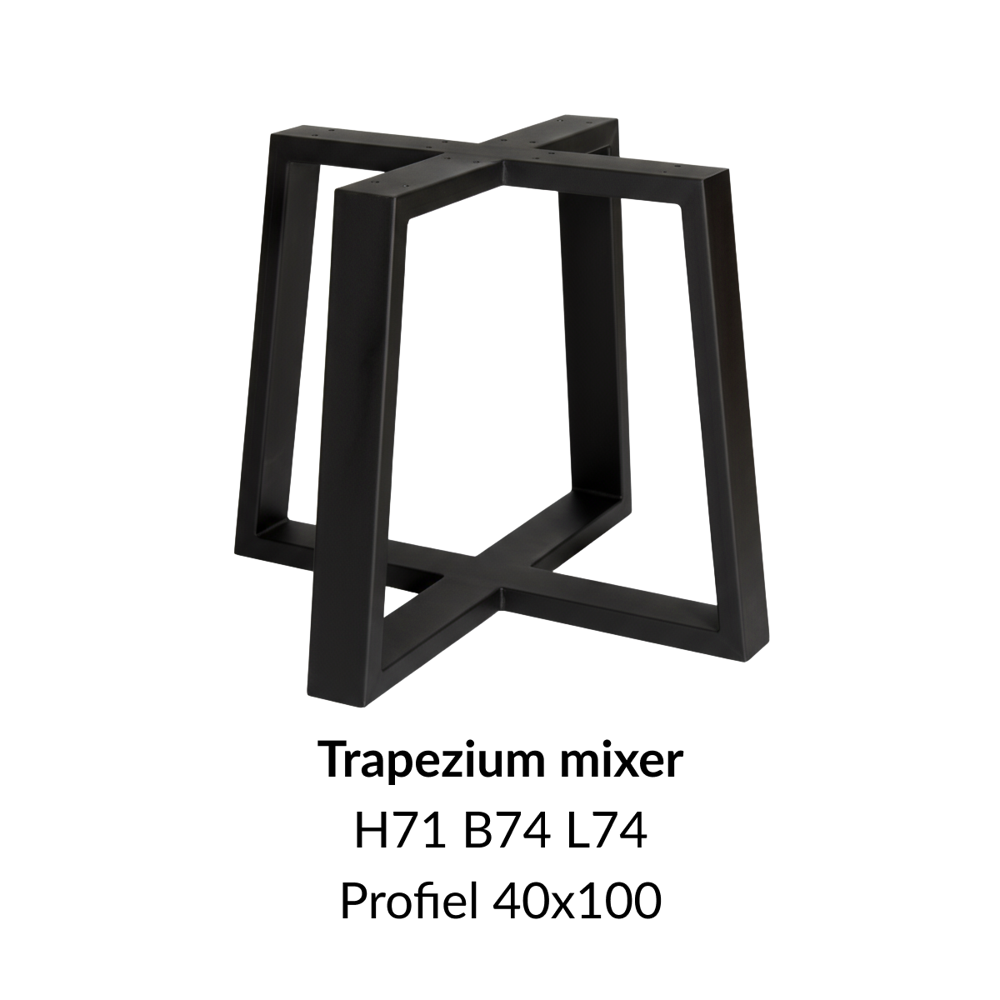 Metalen onderstel U trapezium mixer zwart RAL9005 - 74-90cm breed. Profiel 100x100mm