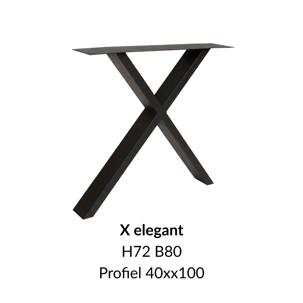 Metalen onderstel X elegant zwart RAL9005 - 80cm breed. Profiel 40x100mm
