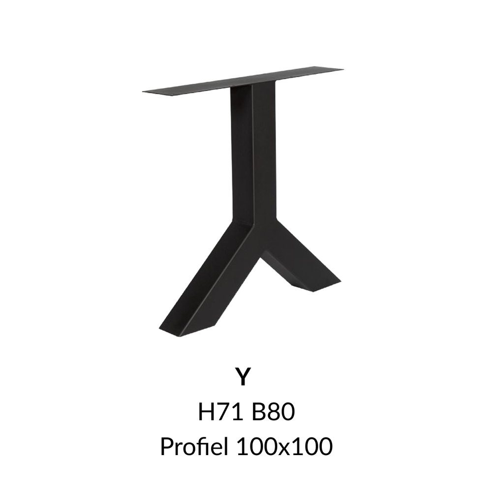 Metalen onderstel Y zwart RAL9005 - 80cm breed. Profiel 100x100mm