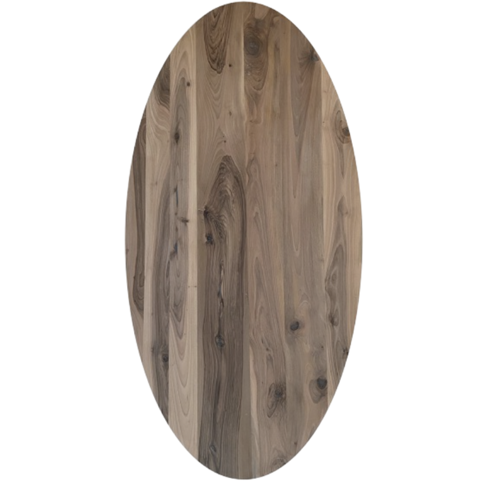 Tafelblad Europees walnoot ovaal facet kant 40mm 2600x1200 onbehandeld