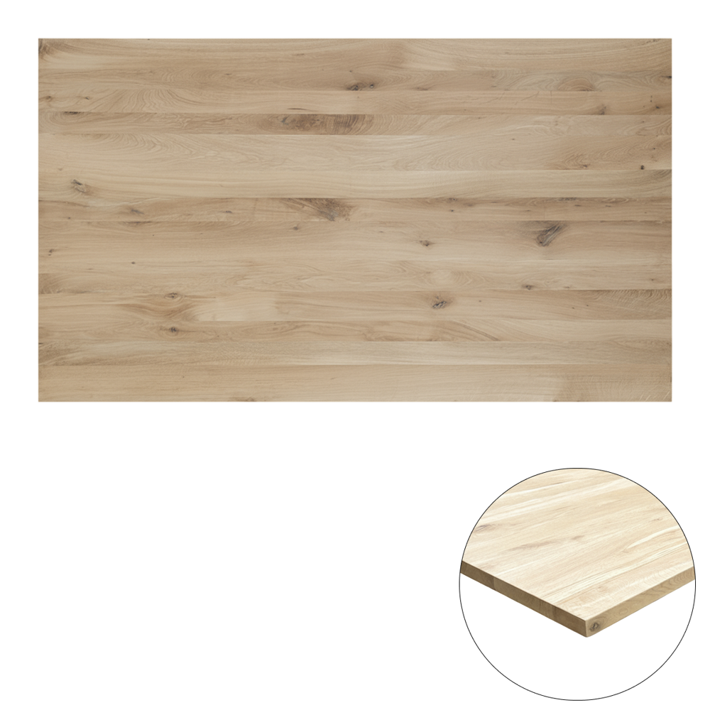 Tafelblad rustiek eiken 2-lange zijden rechte kant 40mm 2200x1000 onbehandeld