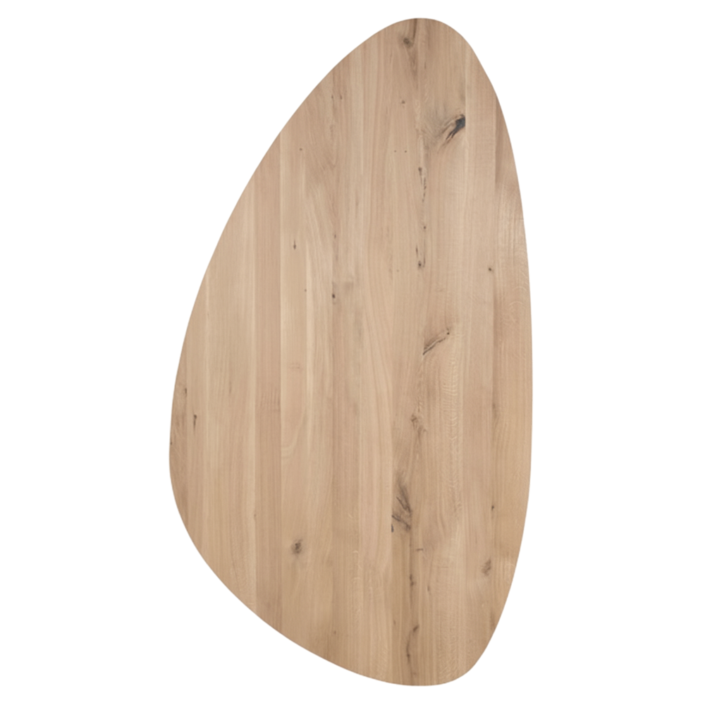 Tafelblad rustiek eiken kiezel ovaal facet kant ronding links 40mm 2200x1200 onbehandeld