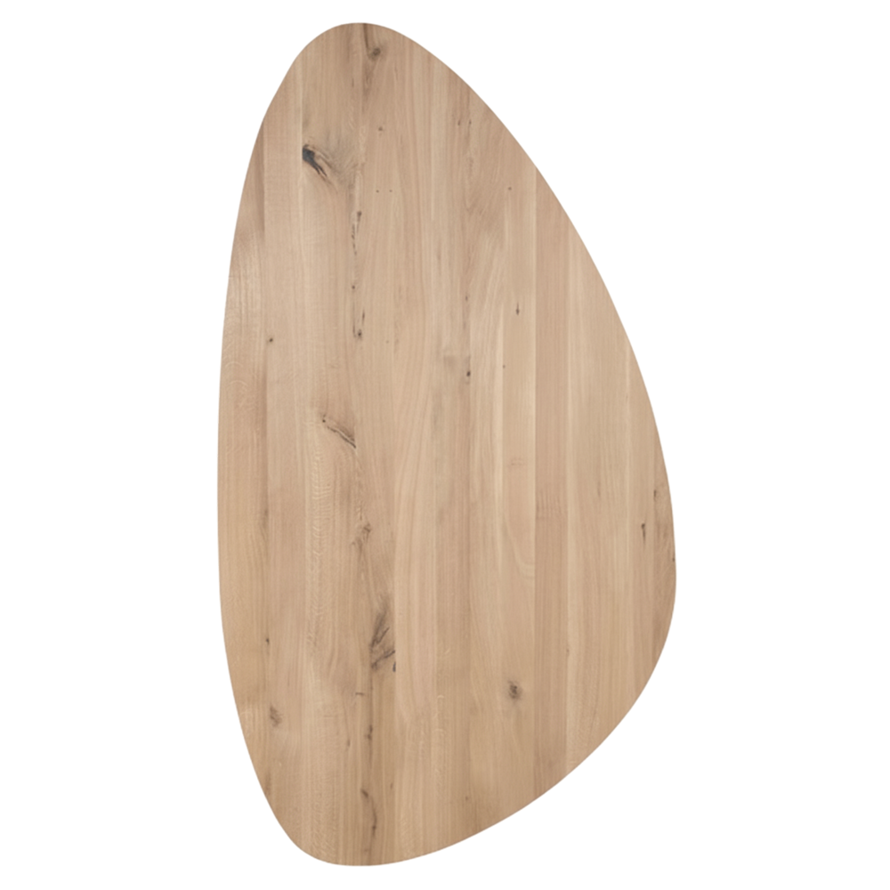 Tafelblad rustiek eiken kiezel ovaal facet kant ronding rechts 40mm 2600x1300 onbehandeld