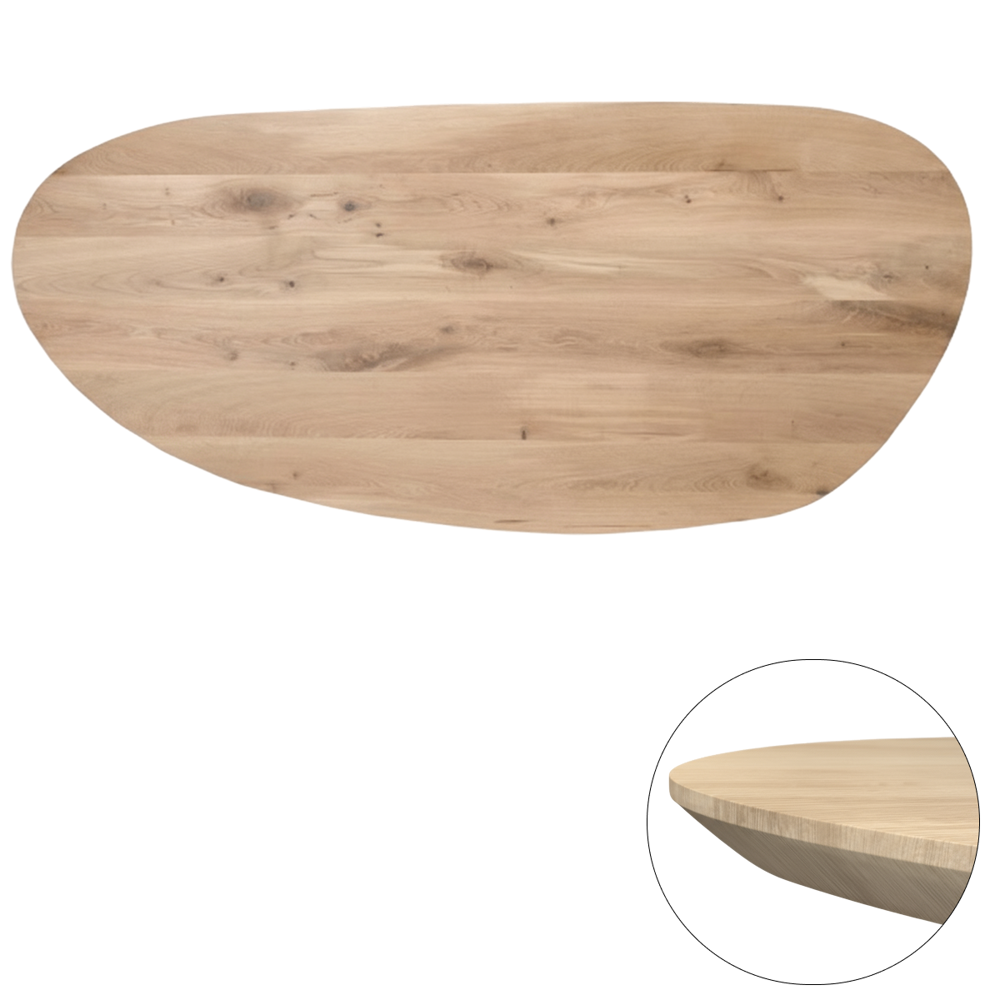 Tafelblad rustiek eiken nier ovaal facet kant 40mm 2500x1150 onbehandeld