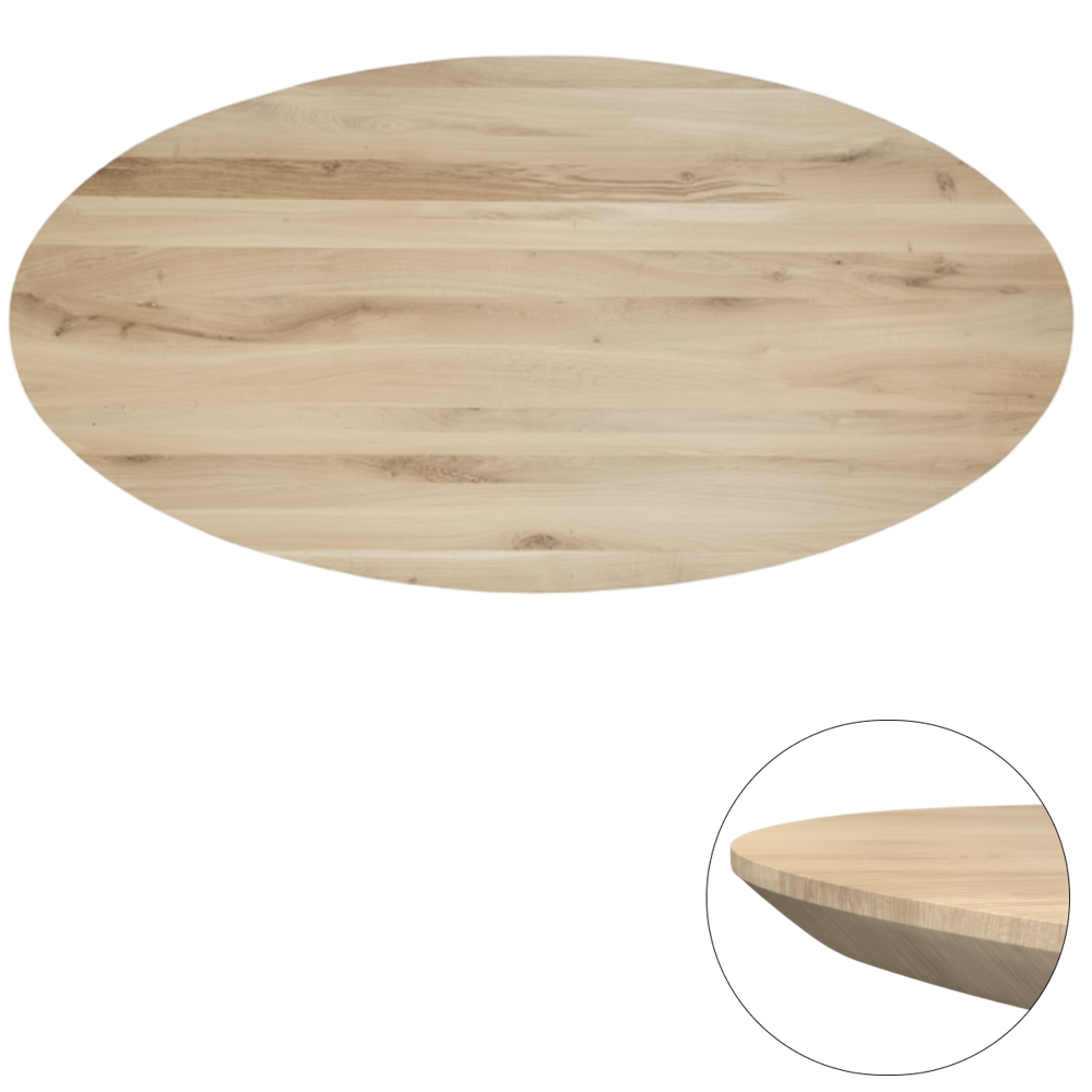 Tafelblad rustiek eiken ovaal facet rand 40mm 140x90 onbehandeld