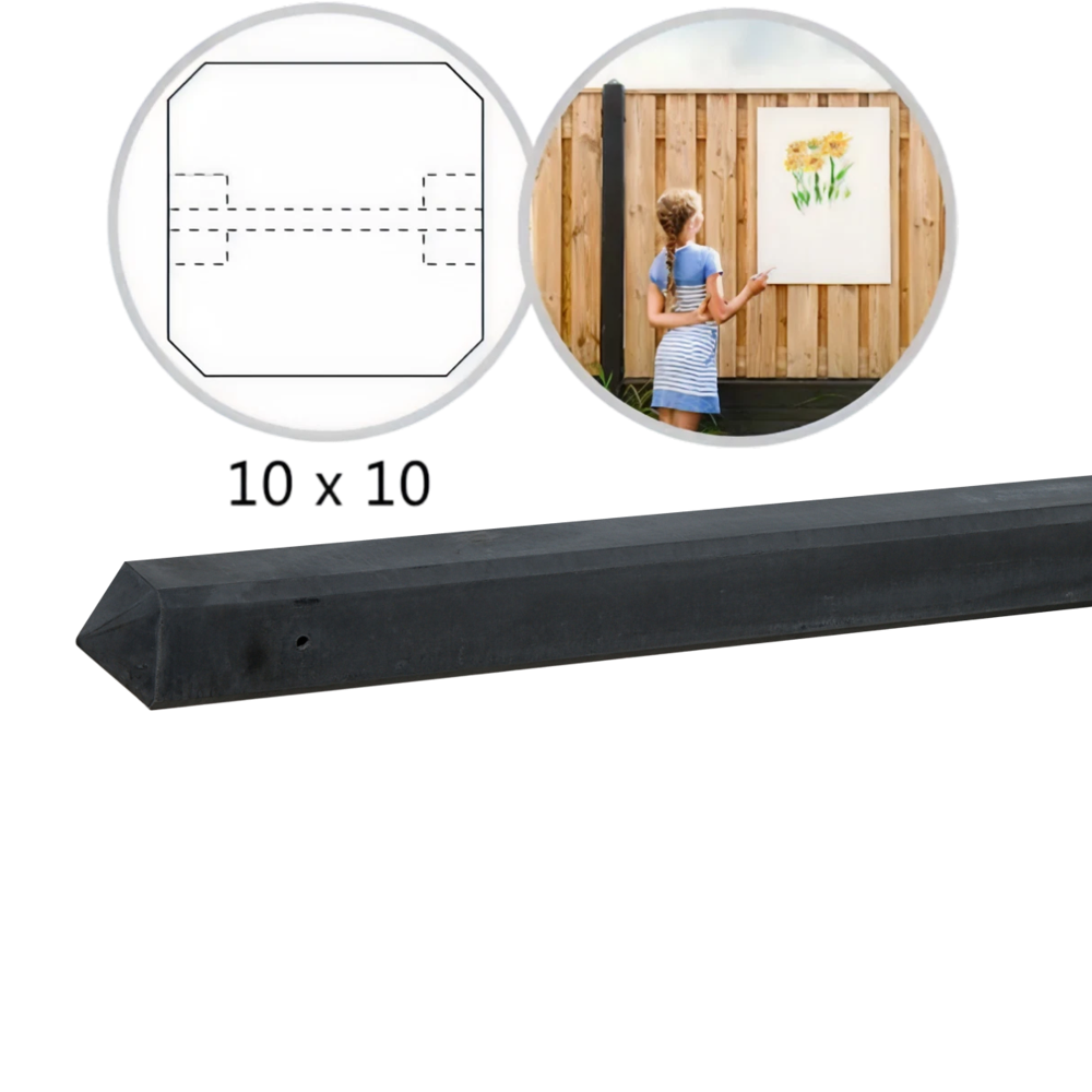 Betonpaal glad 10 x 10 x 190cm diamantkop Antraciet Tussenpaal