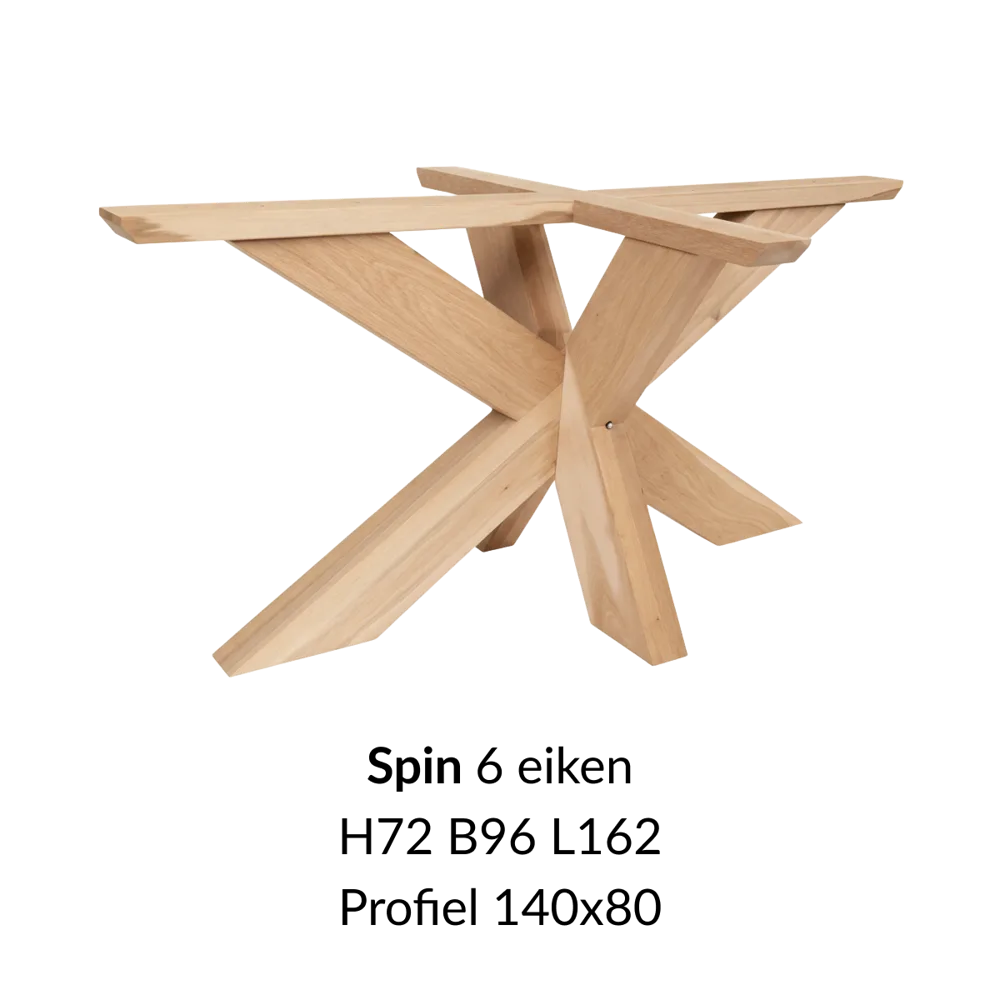 Eiken onderstel Spin 6  - 72cm hoog - 92x162cm. Profiel 120x120mm