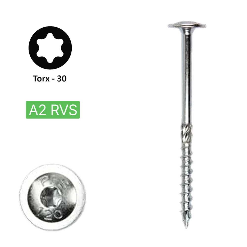 Flenskop schroef 6,0 x 140 Torx (T30) | PFS+ RVS A2 | 100 stuks