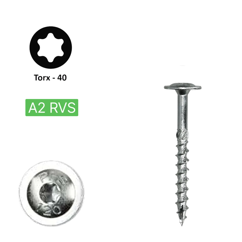 Flenskop schroef 6,0 x 50 Torx (T30) | PFS+ RVS A2 | 100 stuks
