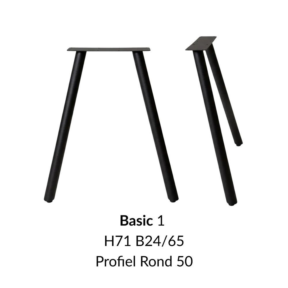 Metalen onderstel Basic 1 zwart RAL9005 - 24x65cm. Profiel Ø50mm set 2 stuks