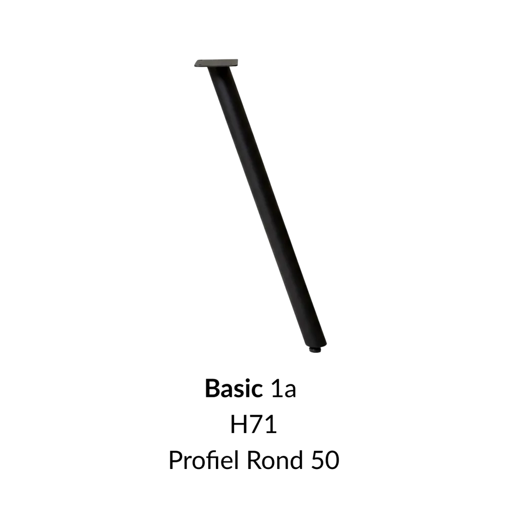Metalen onderstel Basic 1 zwart RAL9005 -  Profiel Ø50mm set 4 stuks