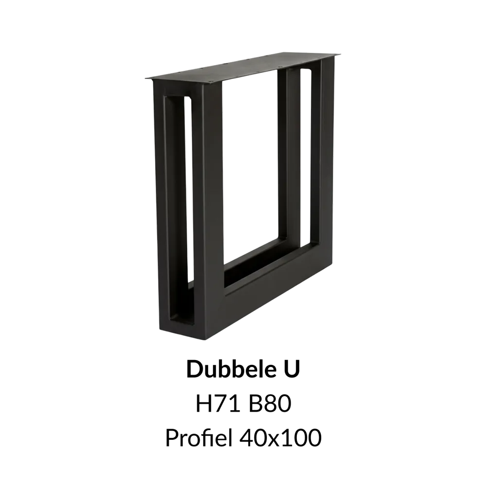 Metalen onderstel dubbele U zwart RAL9005 - 80cm breed. Profiel 2x 40x100mm