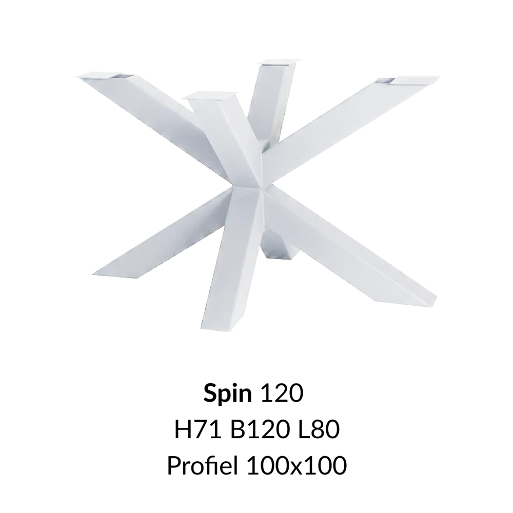 Metalen onderstel Spin 120 wit RAL9010 - 71cm hoog - 120x80cm. Profiel 100x100mm