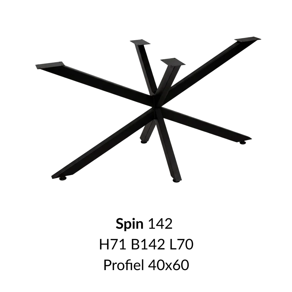 Metalen onderstel Spin 142 zwart RAL9005 - 142x70cm. Profiel 40x60mm