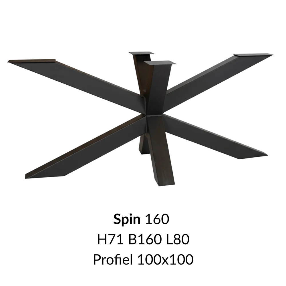 Metalen onderstel Spin 160 zwart RAL9005 - 160x80cm. Profiel 100x100mm