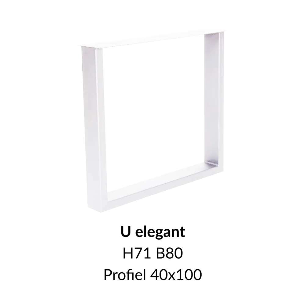 Metalen onderstel U elegant wit RAL9010 - 71cm hoog - 80cm breed. Profiel 40x100mm