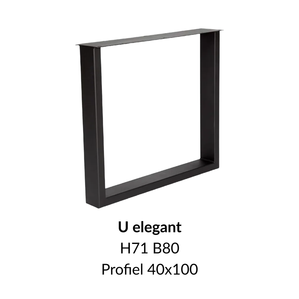 Metalen onderstel U elegant zwart RAL9005 - 71cm hoog - 80cm breed. Profiel 40x100mm