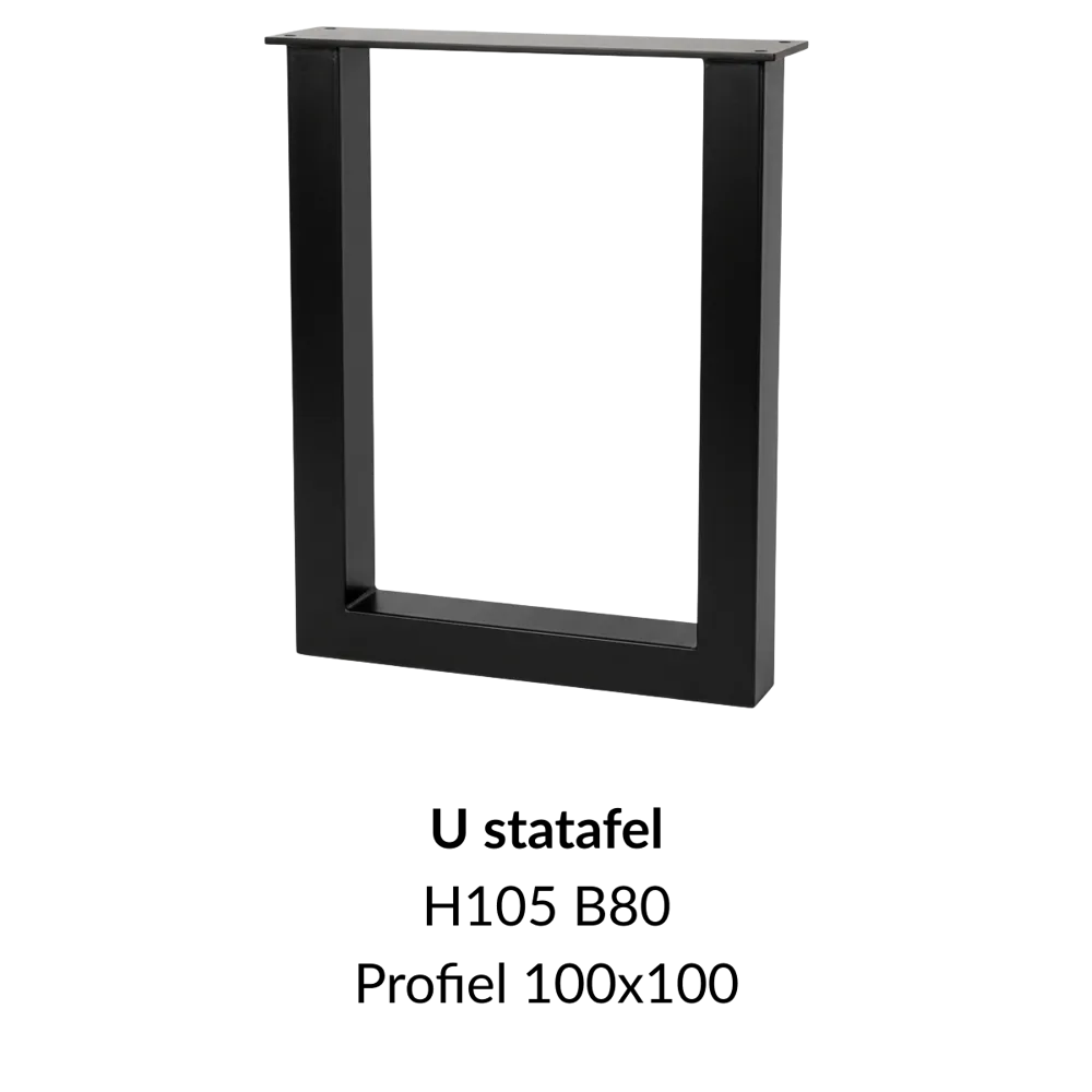 Metalen onderstel U statafel zwart RAL9005 - 105cm hoog - 80cm breed. Profiel 100x100mm