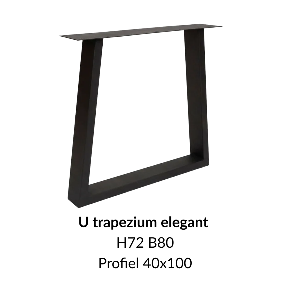 Metalen onderstel U trapezium elegant zwart RAL9005 - 80cm breed. Profiel 40x100mm