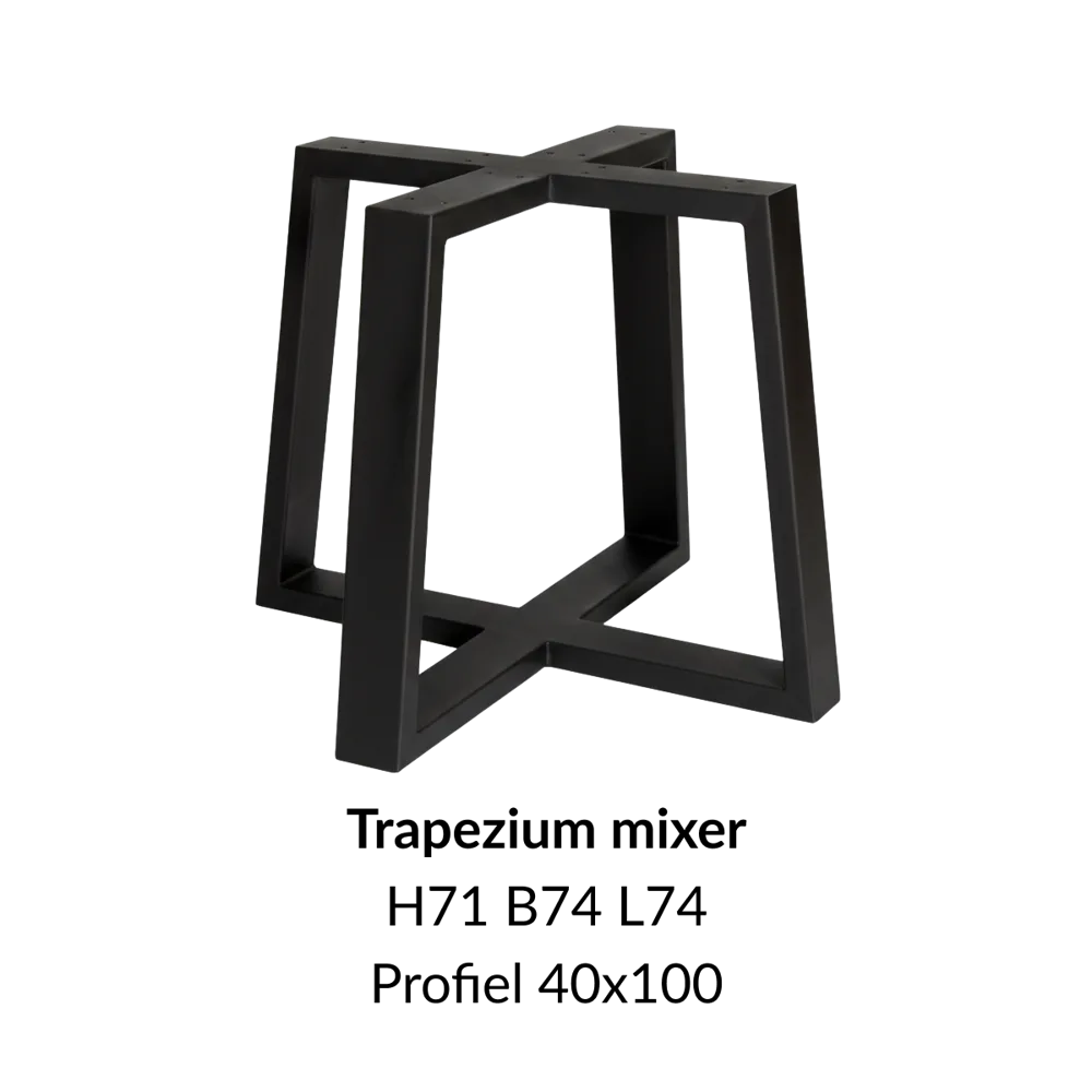 Metalen onderstel U trapezium mixer zwart RAL9005 - 74-90cm breed. Profiel 100x100mm