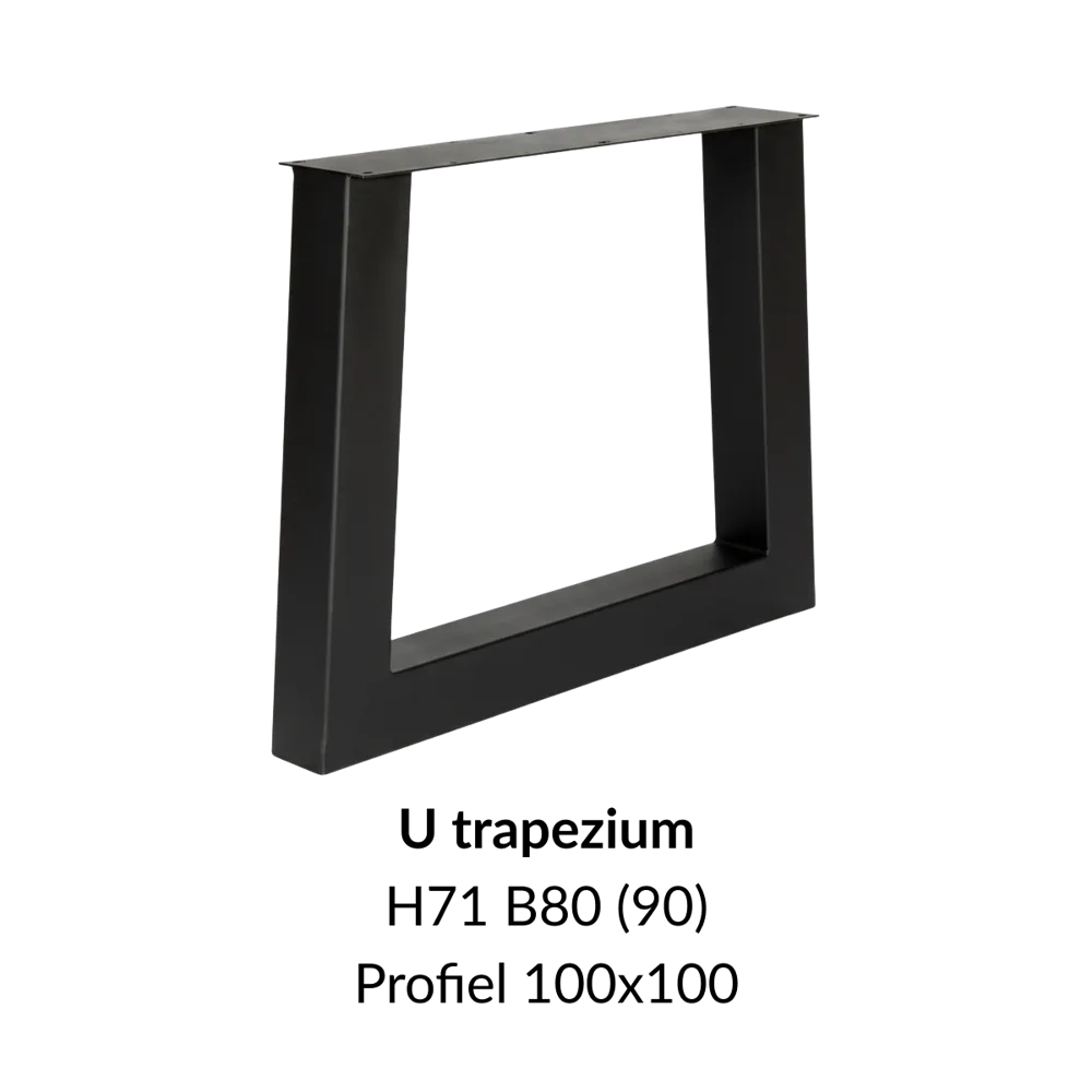 Metalen onderstel U trapezium zwart RAL9005 - 80-90cm breed. Profiel 100x100mm