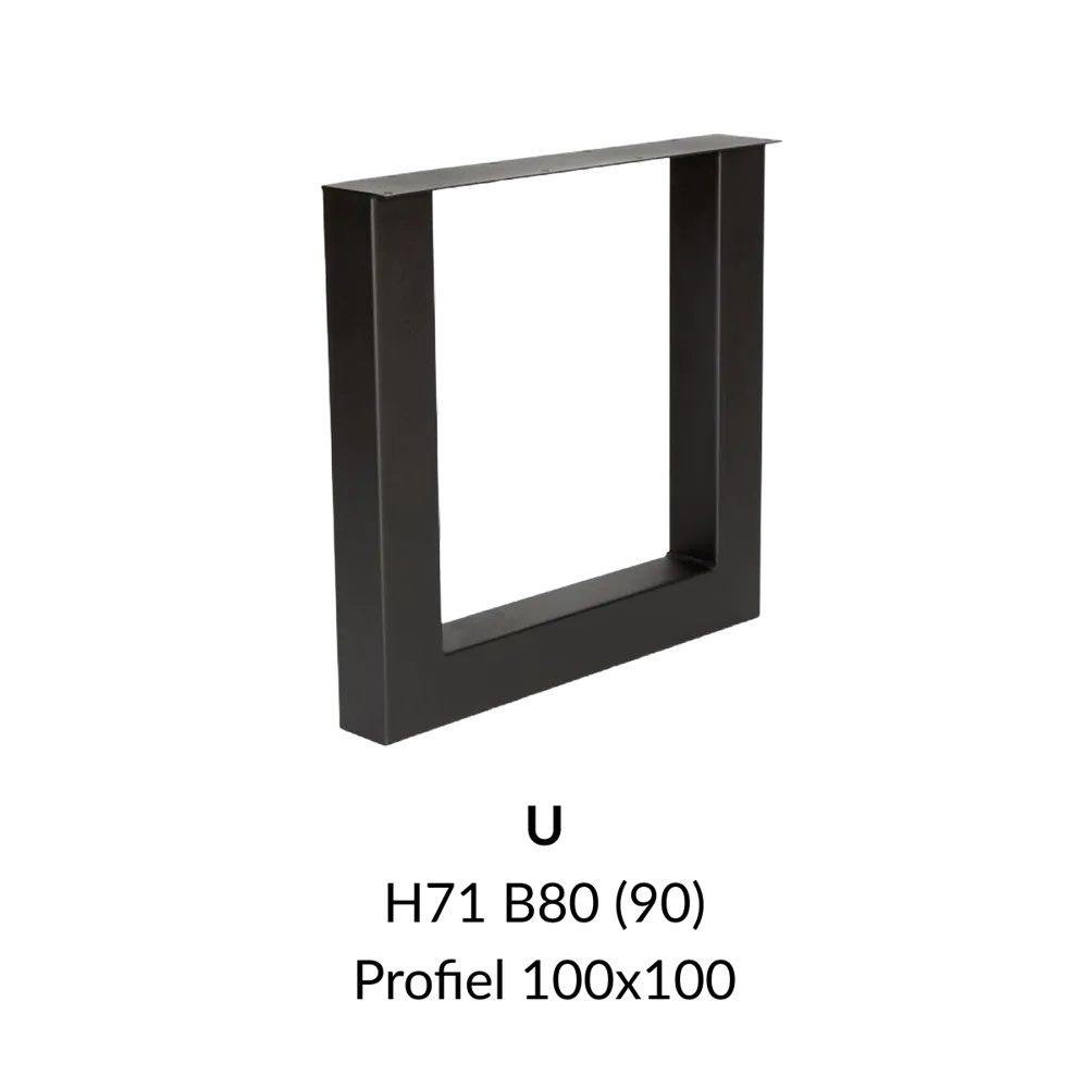Metalen onderstel U zwart RAL9005 - 80cm breed. Profiel 100x100mm