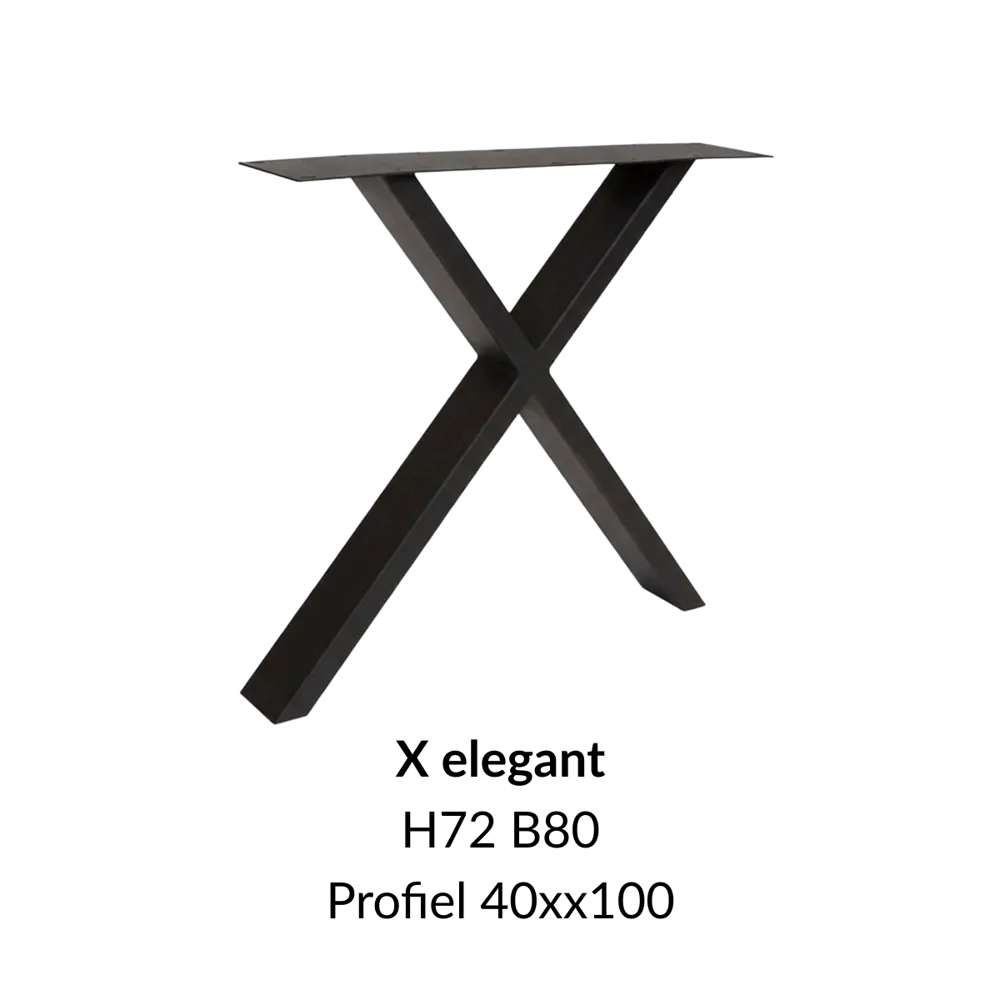 Metalen onderstel X elegant zwart RAL9005 - 80cm breed. Profiel 40x100mm