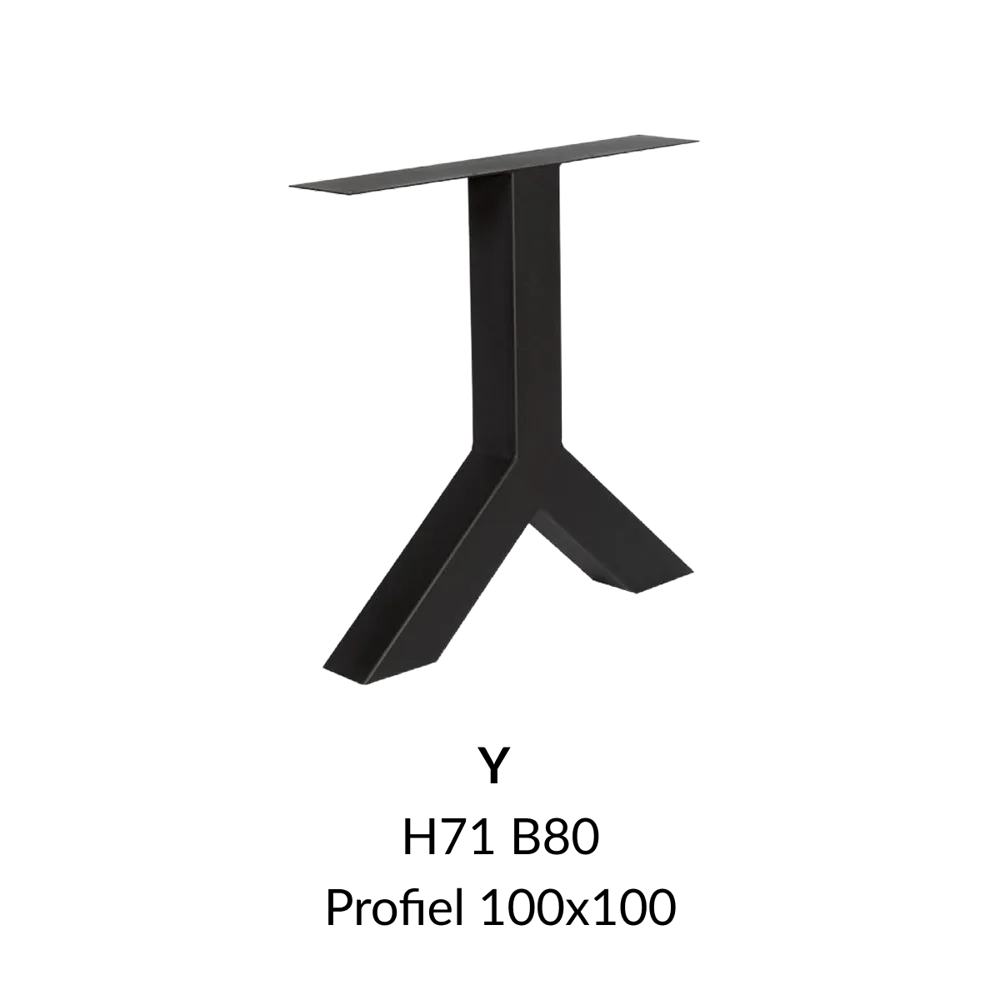 Metalen onderstel Y zwart RAL9005 - 80cm breed. Profiel 100x100mm