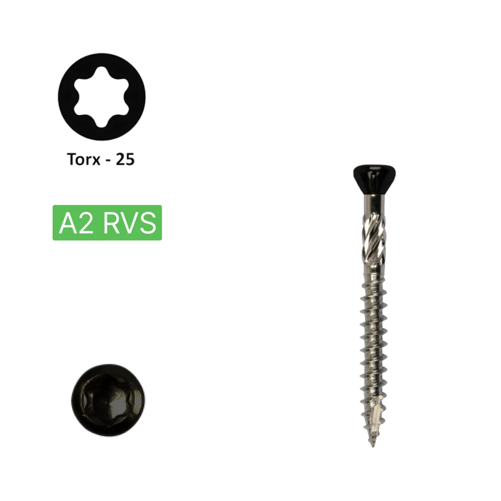 Potdeksel schroef 5,0 x 60 Torx (T25) |PFS+ RVS C2 | Zwarte Kop  200 Stuks