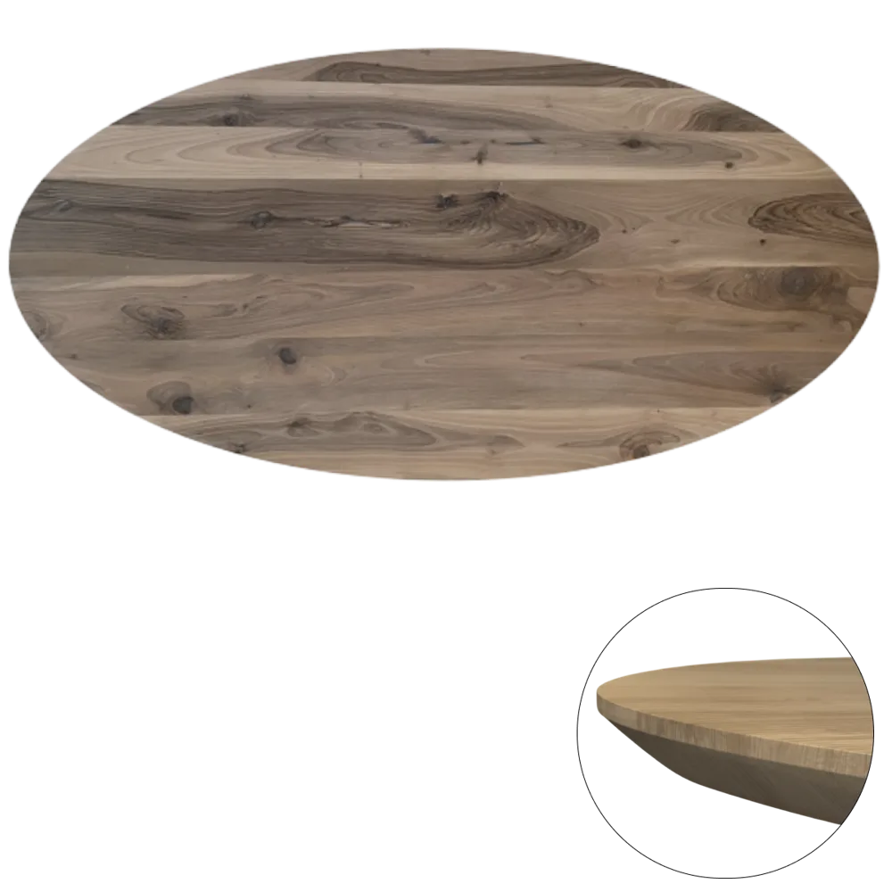 Tafelblad Europees walnoot ovaal facet kant 40mm 2200x1100 onbehandeld