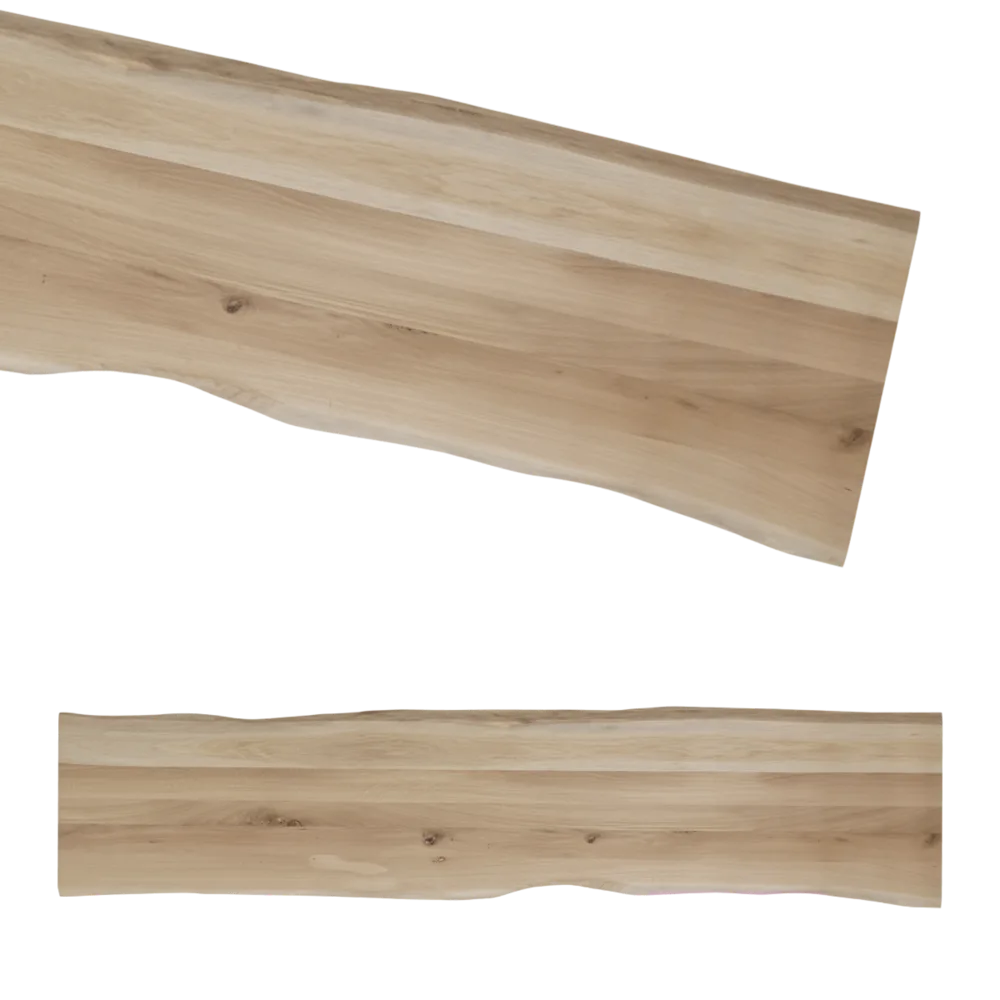 Tafelblad rustiek eiken bankje 2-lange zijden boomkant 40mm 2200x450 onbehandeld