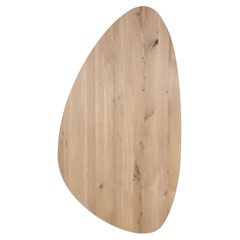 Tafelblad rustiek eiken kiezel ovaal facet kant ronding links 40mm 2200x1200 onbehandeld