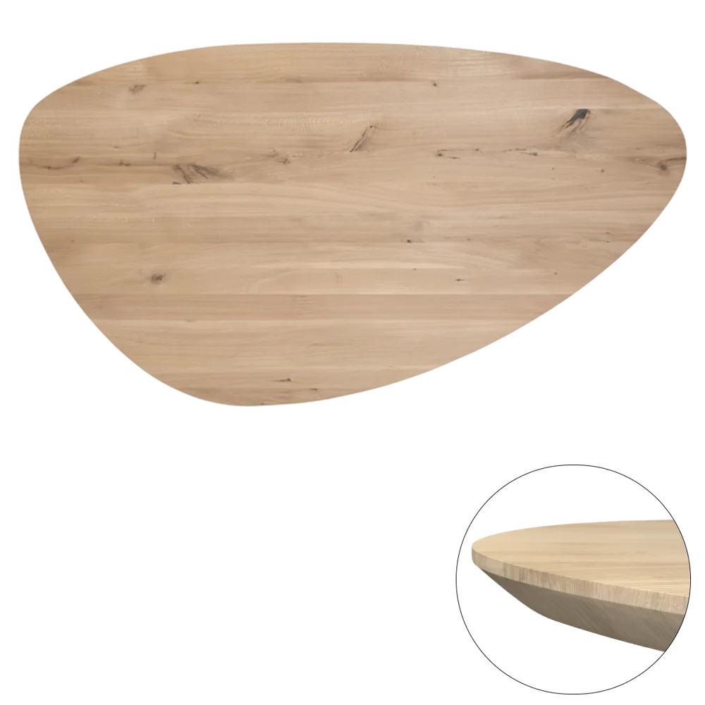 Tafelblad rustiek eiken kiezel ovaal facet kant ronding rechts 40mm 2000x1150 onbehandeld