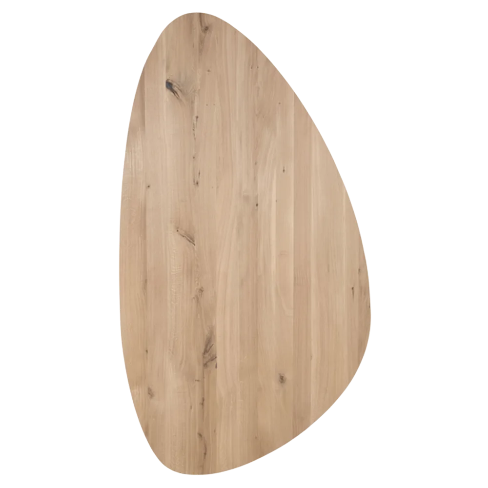 Tafelblad rustiek eiken kiezel ovaal facet kant ronding rechts 40mm 2000x1150 onbehandeld