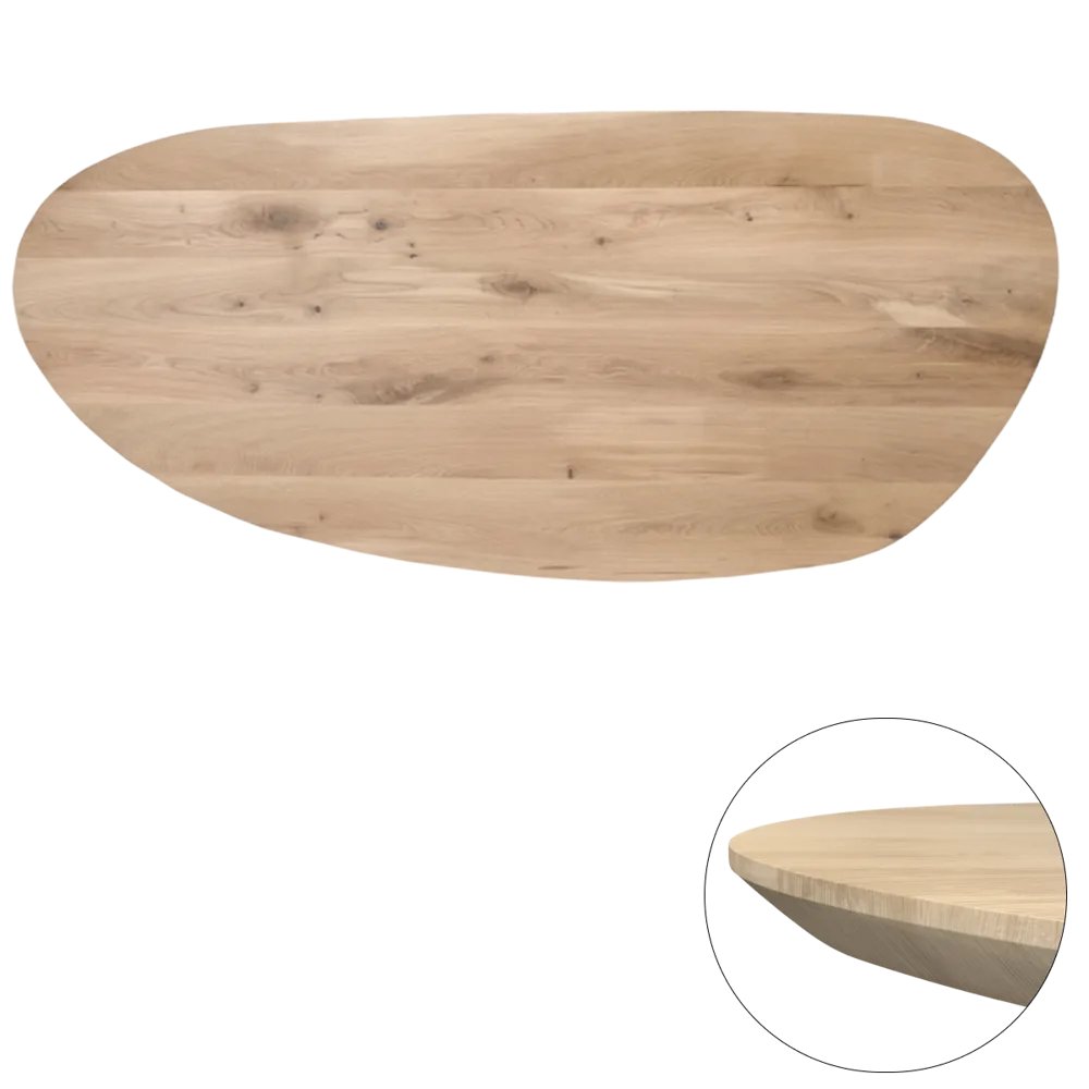 Tafelblad rustiek eiken nier ovaal facet kant 40mm 2000x900 onbehandeld
