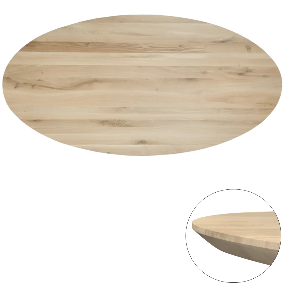 Tafelblad rustiek eiken ovaal facet rand 40mm 180x90 onbehandeld