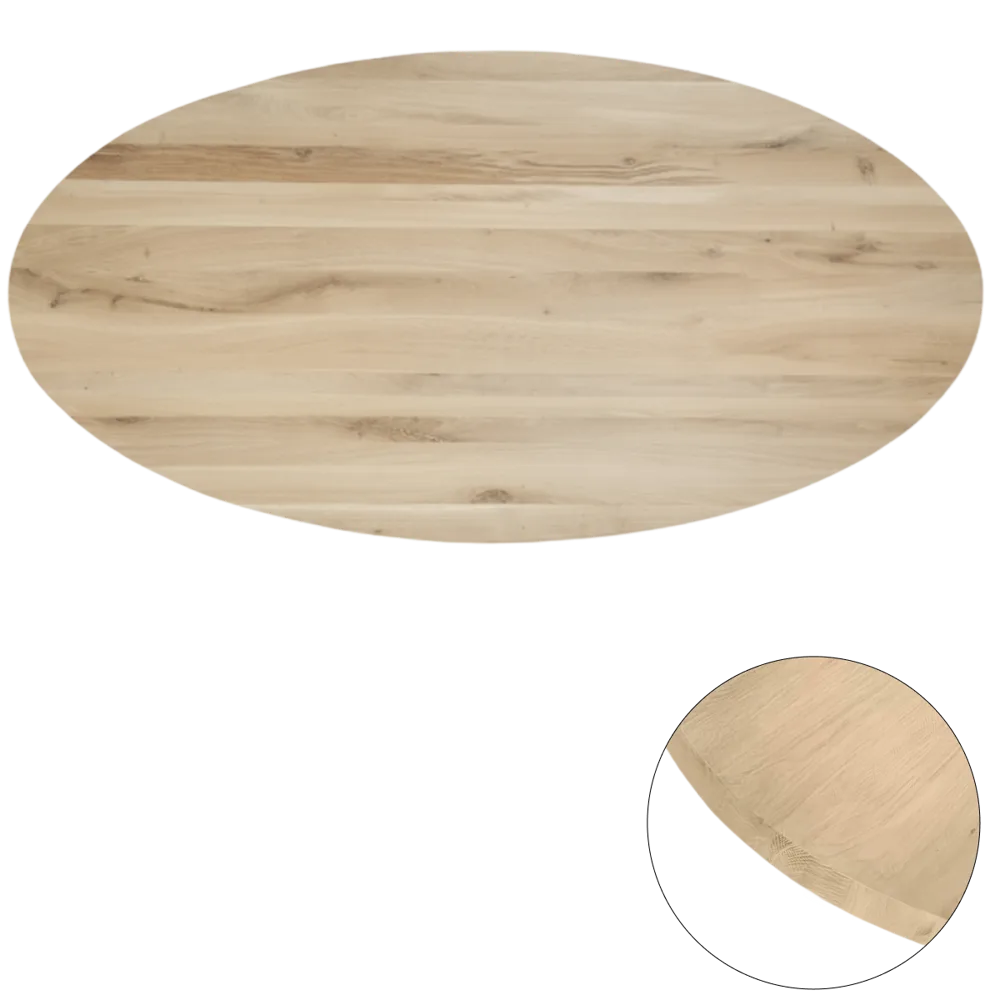Tafelblad rustiek eiken ovaal rechte kant 40mm 120x70 onbehandeld