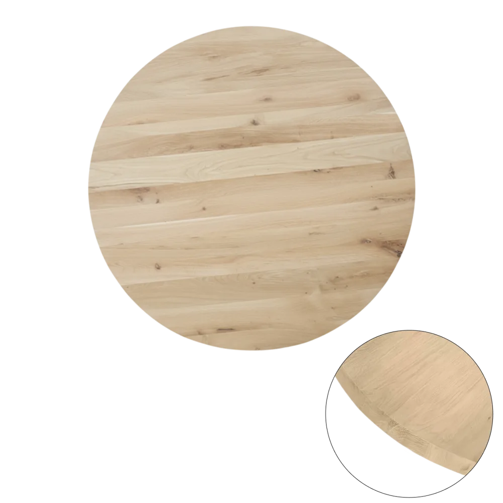 Tafelblad rustiek eiken rond rechte kant 40mm Ø1500 onbehandeld